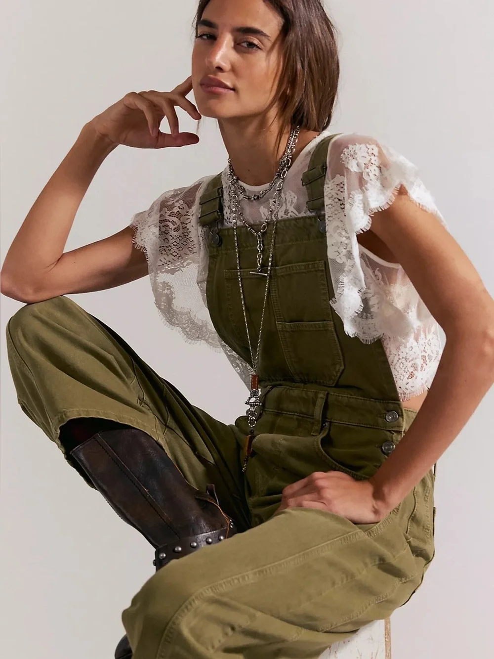 Free People Good Luck Barrel Overalls